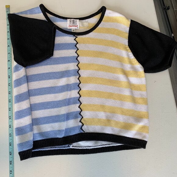 Vintage Via Italia Sweater Womens Medium Short Sleeve Cropped Striped Hand Comb - Picture 6 of 7